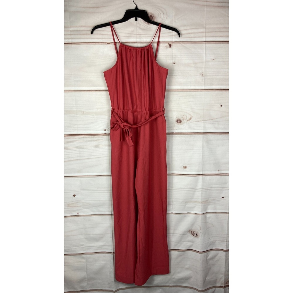 Bishop & Young Jumpsuit Womens‎ M Pink Wide Leg Sleeveless Belt Spaghetti Straps